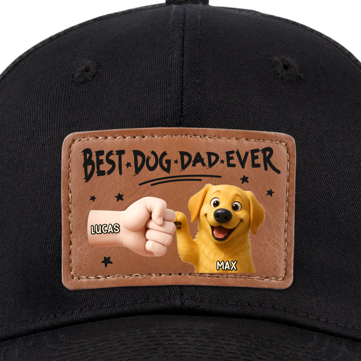 Pup’s Favorite Human - Dog Personalized Custom Leather Patch Hat - Father's Day, Gift For Pet Owners, Pet Lovers