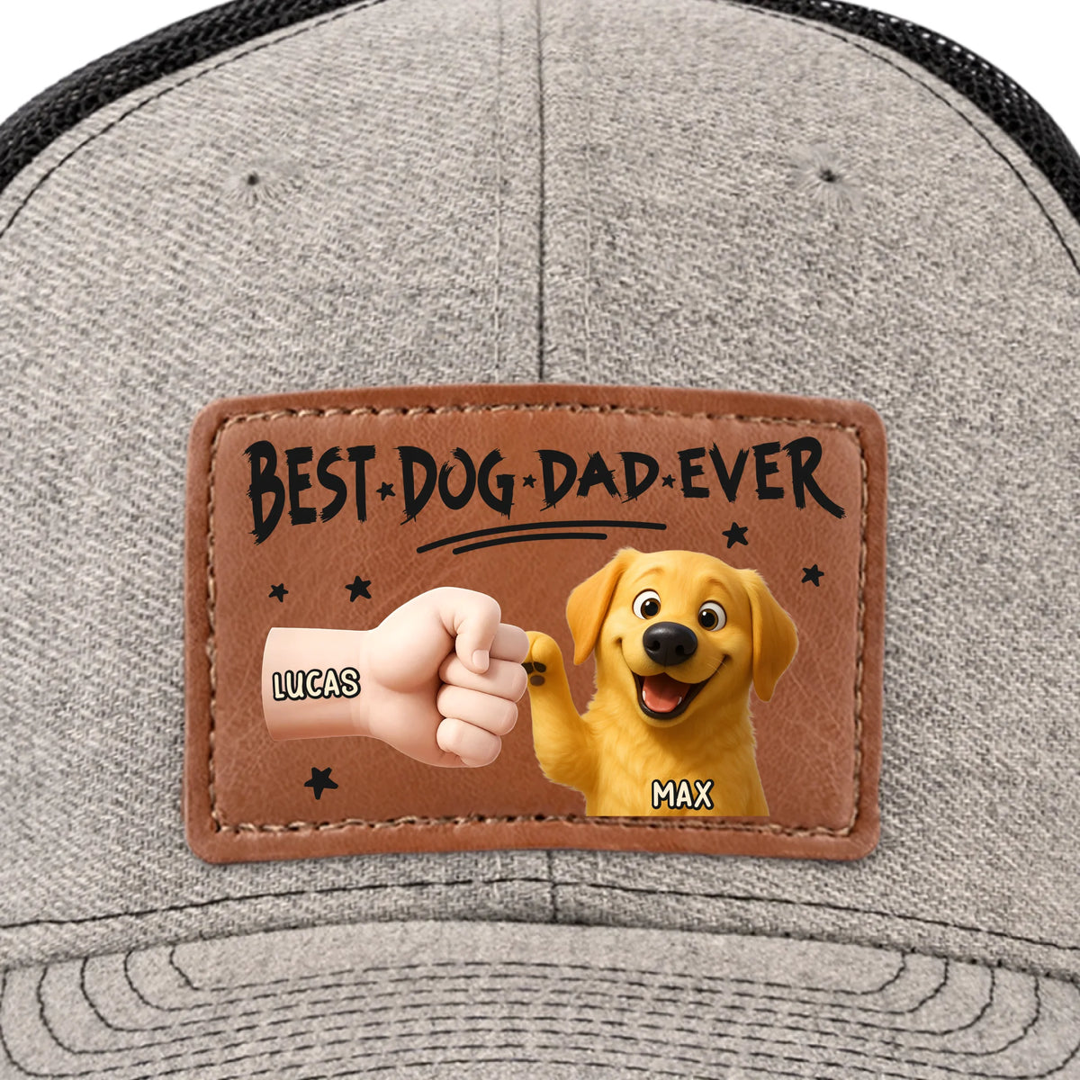 Pup’s Favorite Human - Dog Personalized Custom Leather Patch Hat - Father's Day, Gift For Pet Owners, Pet Lovers