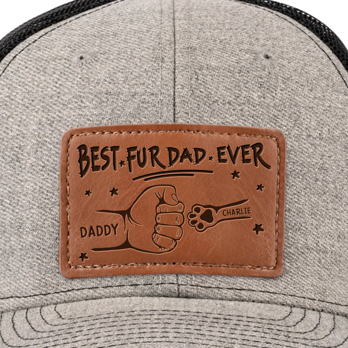 Papa fier de ses enfants - Casquette personnalisée en cuir avec patch chien et chat - Fête des Pères, cadeau pour les propriétaires et les amoureux des animaux