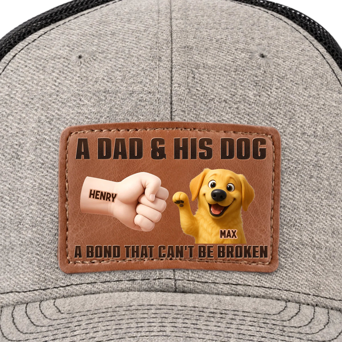 Paws Down, Best Dad Ever - Dog Personalized Custom Leather Patch Hat - Father's Day, Gift For Pet Owners, Pet Lovers