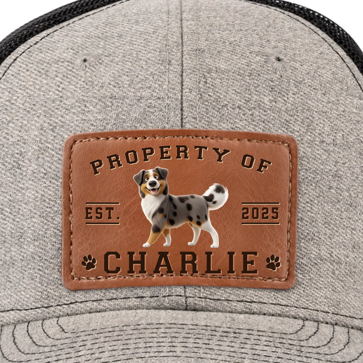 Property Of Paws - Casquette personnalisée en cuir pour chien - Cadeau pour la fête des pères, pour les propriétaires et les amoureux des animaux