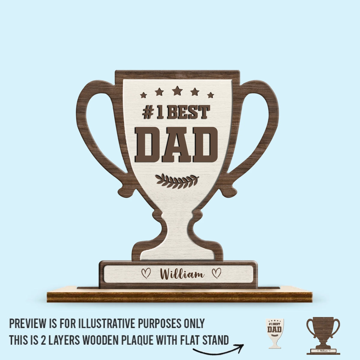 Notre Champion, Notre Papa - Plaque en bois personnalisée à 2 couches avec support - Fête des Pères, Cadeau pour papa, Grand-père