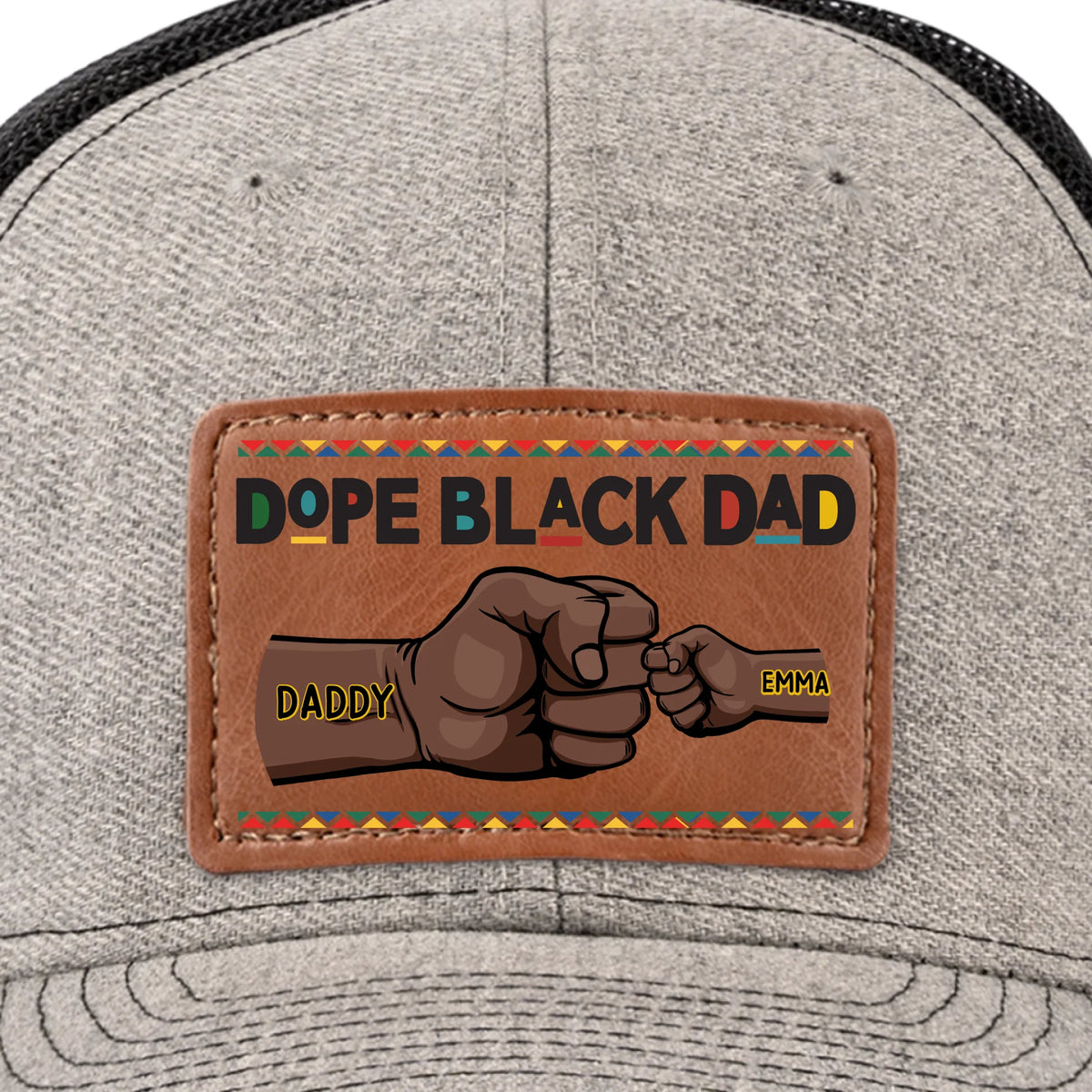 Dope Black Dad, Everyday Hero - Family Personalized Custom Leather Patch Hat - Father's Day, Gift For Dad