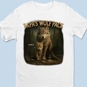 Papa's Wolf Pack - T-shirt unisexe personnalisé pour la famille, T-shirt premium, sweat à capuche - Nouveauté, fête des pères, cadeau pour papa, grand-père AMZ