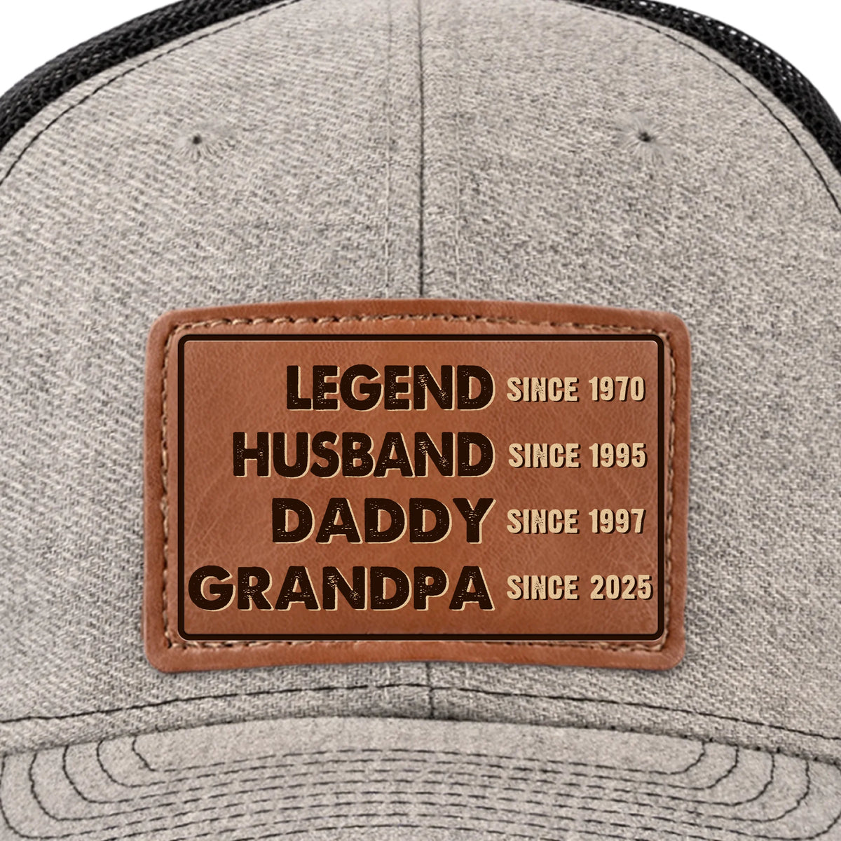 The Man, The Myth, The Generational Icon - Family Personalized Custom Leather Patch Hat - Father's Day, Gift For Dad, Grandpa