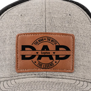 Father First Always Hero - Family Personalized Custom Leather Patch Hat - Father's Day, Gift For Dad, Grandpa