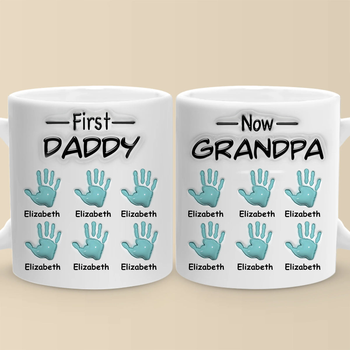 De papa à grand-père - Mug personnalisé en 3D avec effet gonflé - Cadeau pour la fête des pères, papa et grand-père