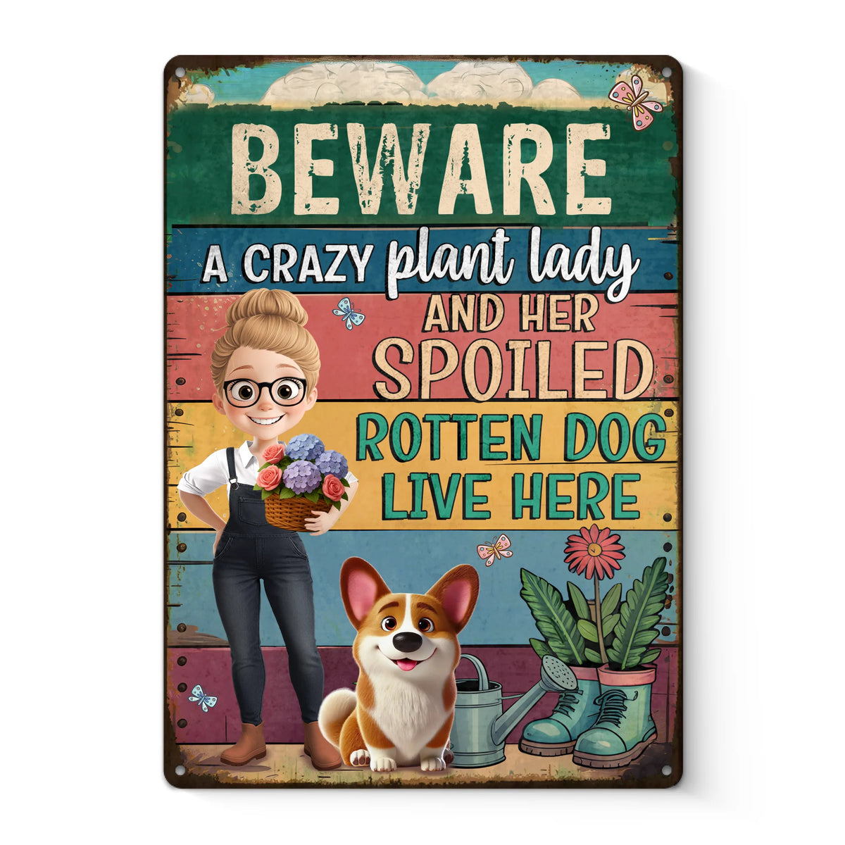 Panneau décoratif personnalisé en métal - Cadeaux de jardinage personnalisés pour jardiniers, amoureux des chiens, papas et mamans de chiens - Paix, amour, plantes et pattes boueuses