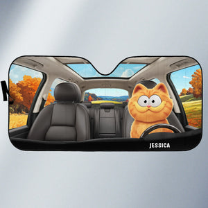 Pare-soleil personnalisé pour pare-brise et vitres de voiture – Cadeaux d'été et de voyage personnalisés pour les amoureux des chats, maman et papa – Road Trips avec mon équipe à quatre pattes