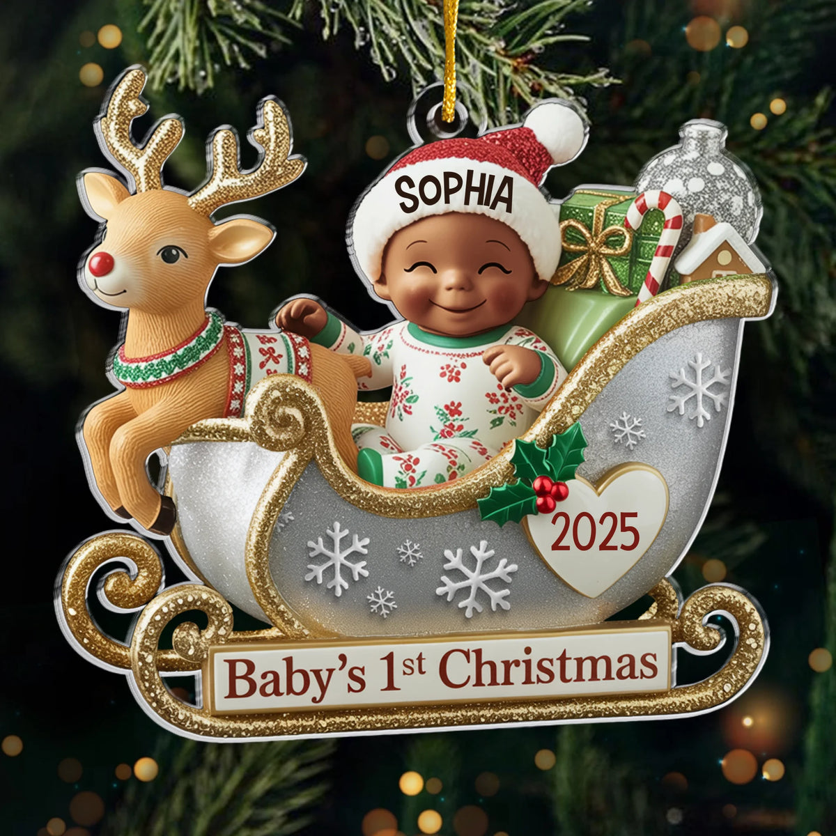 Custom Acrylic Ornament - Personalized Christmas Baby Shower, Gender Reveal Gifts For New Moms, New Dads, New Parents - Tiny Feet Big Christmas Joy