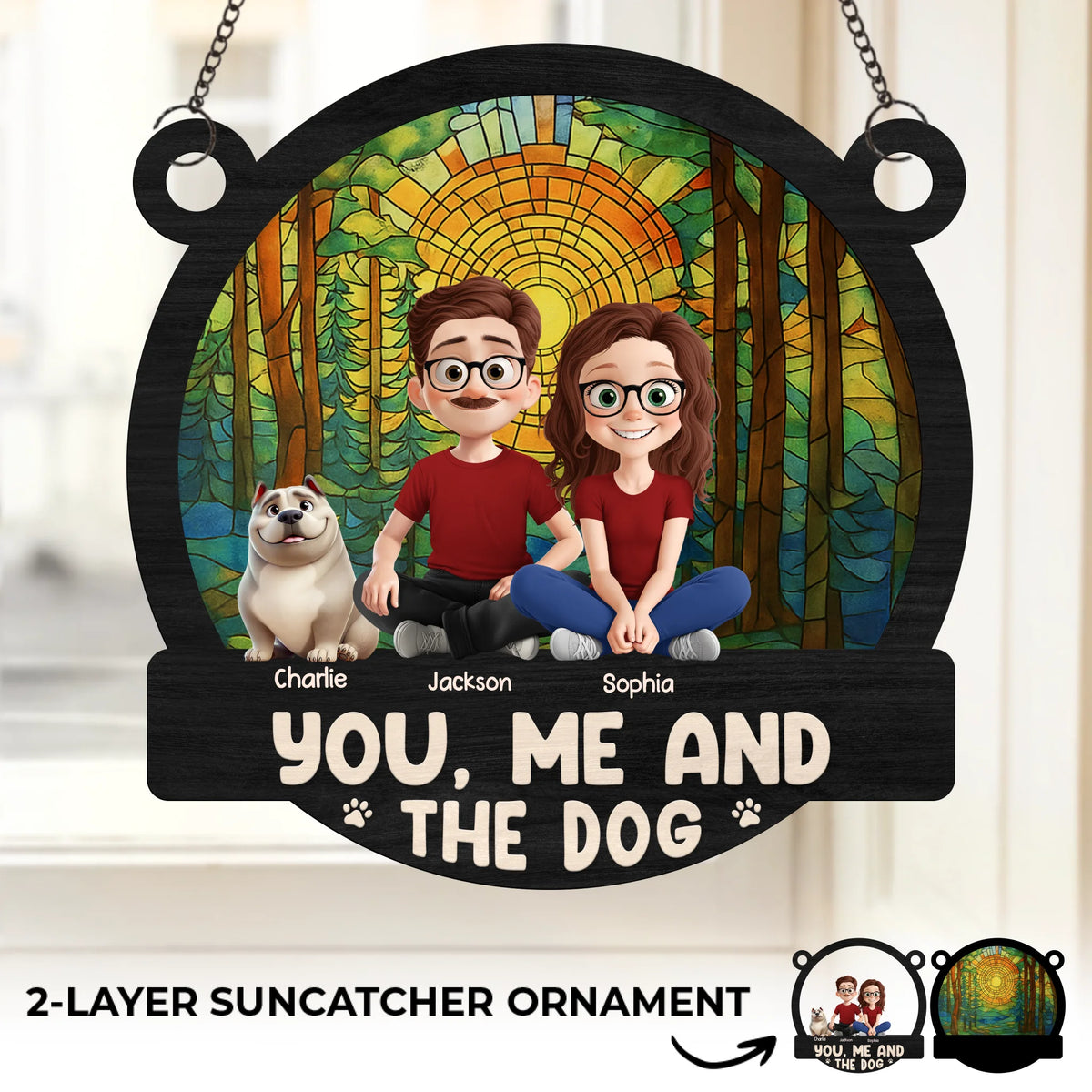 Custom Window Hanging Suncatcher Ornament - Personalized Anniversary Wedding Gifts For Husband And Wife, Dog Dad And Mom - Stay Pawsitive, Stay Together