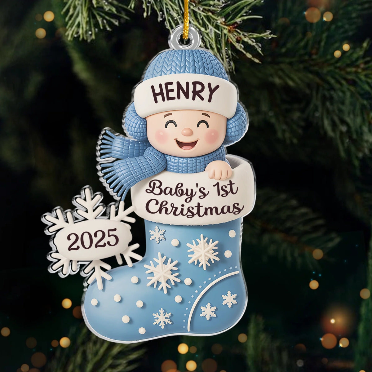 Custom Acrylic Ornament - Personalized Christmas Baby Shower, Gender Reveal Gifts For New Moms, New Dads, New Parents - Little Bundle, Big Holiday Sparkle