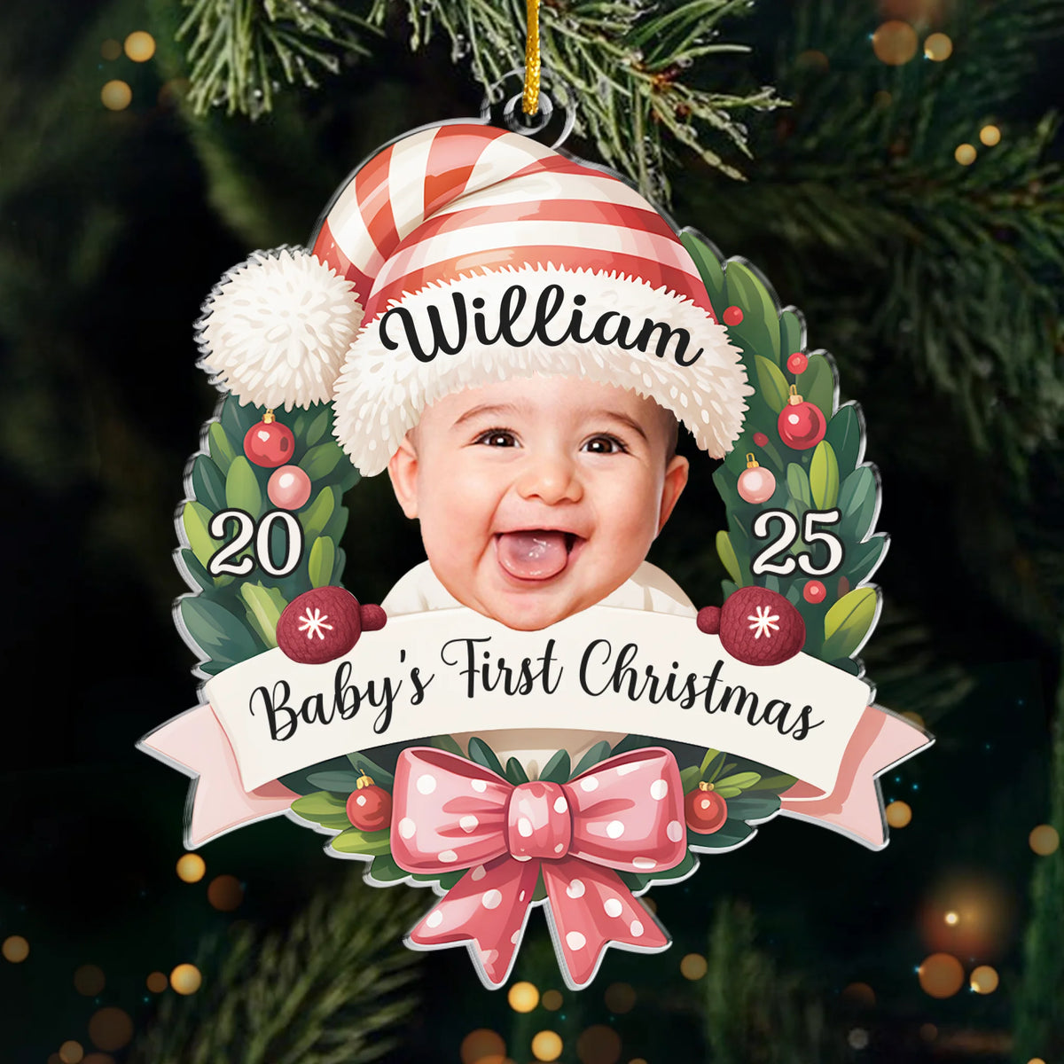 Décoration photo personnalisée en acrylique – Cadeaux de naissance personnalisés pour les jeunes mamans, les jeunes papas et les jeunes parents – L'assistant le plus mignon du Père Noël