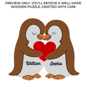 Penguin Shaped Wooden Art Puzzle - Personalized Anniversary Wedding Gifts For Husband And Wife, Him And Her - We Are Together, Couple Birthday Gifts For Him And Her
