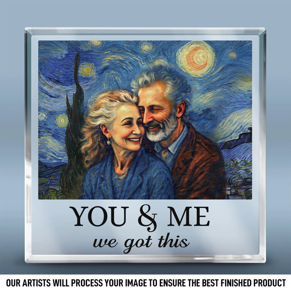 Plaque acrylique carrée avec photo personnalisée - Cadeaux d'anniversaire de mariage personnalisés pour mari et femme, lui et elle - Toi et moi, écrits dans les étoiles