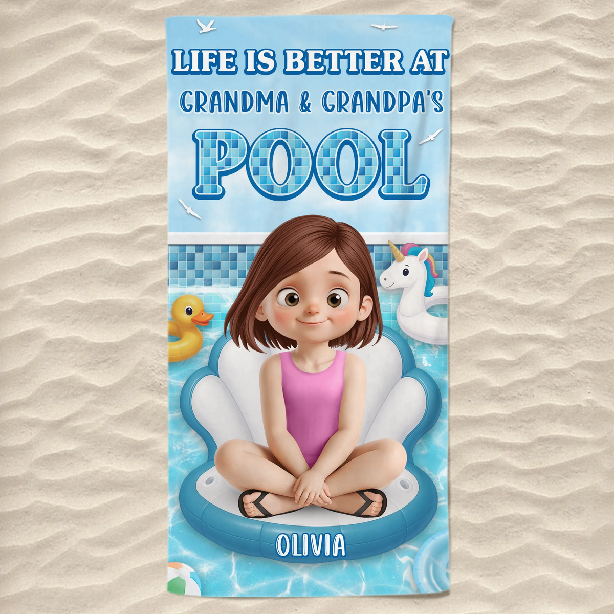 Serviette de plage personnalisée - Cadeaux de vacances et de voyage personnalisés pour la famille et les enfants - Fête de piscine pour petits-enfants