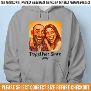 Custom Photo Funny Caricature Unisex T-shirt, Premium T-shirt, Hoodie - Personalized Anniversary Wedding Gifts For Husband And Wife, Him And Her - No Givebacks, Just Give Love