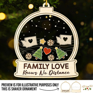 Custom Long Distance 3 Layers Shaker Ornament - Personalized Christmas Birthday Gifts For Mom, Dad, Kids - Hearts Across States