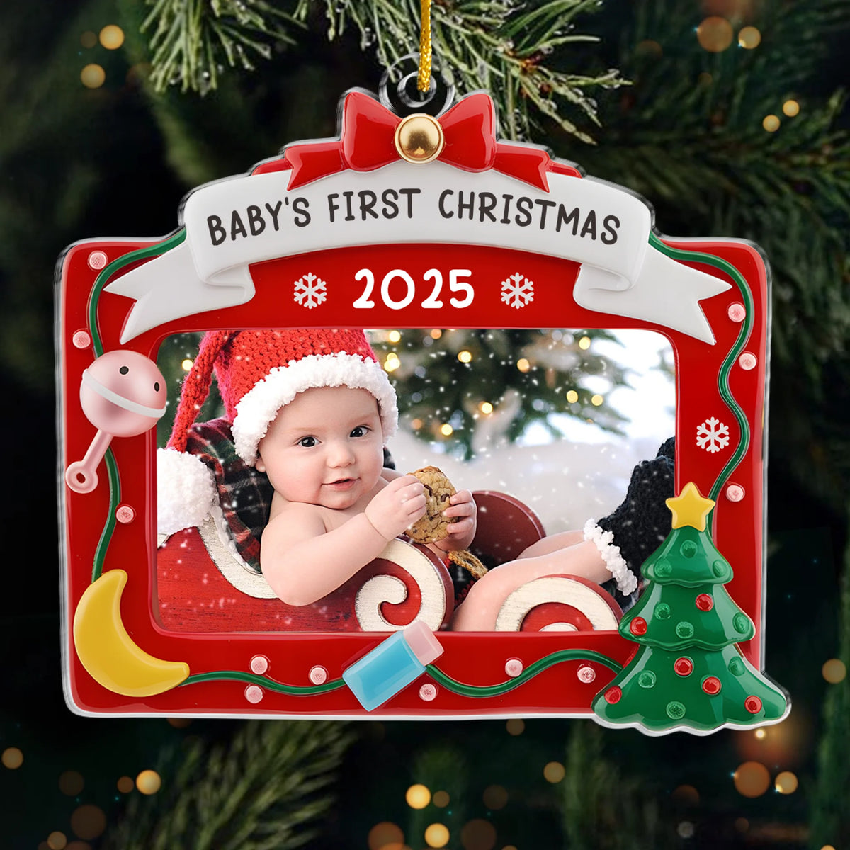 Décoration photo personnalisée en acrylique - Cadeau de naissance personnalisé pour les jeunes mamans, les jeunes papas et les nouveaux parents - Premier Noël, amour éternel