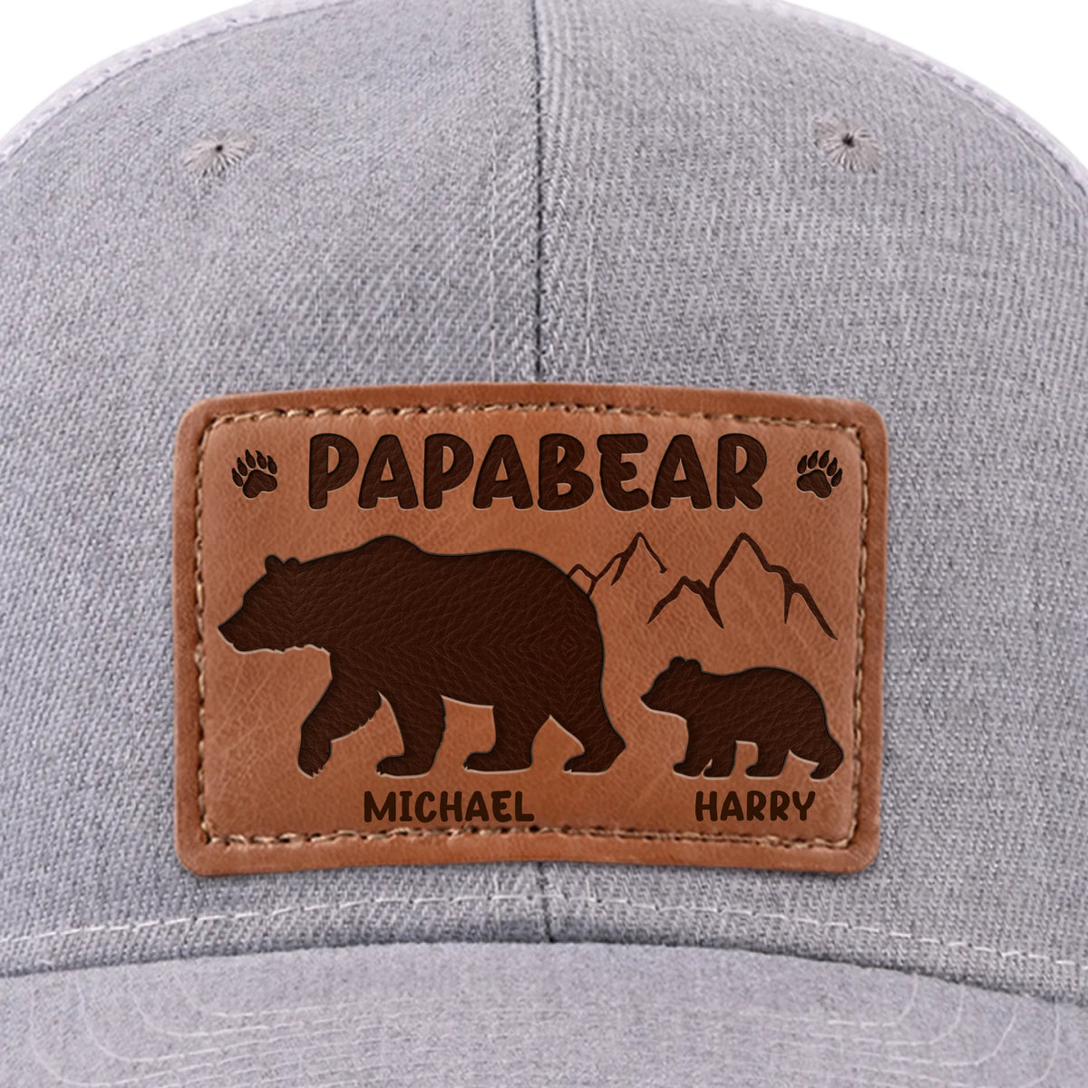 Papa Ours et son Ourson - Chapeau personnalisé en cuir avec patch - Fête des Pères, cadeau pour papa, grand-père