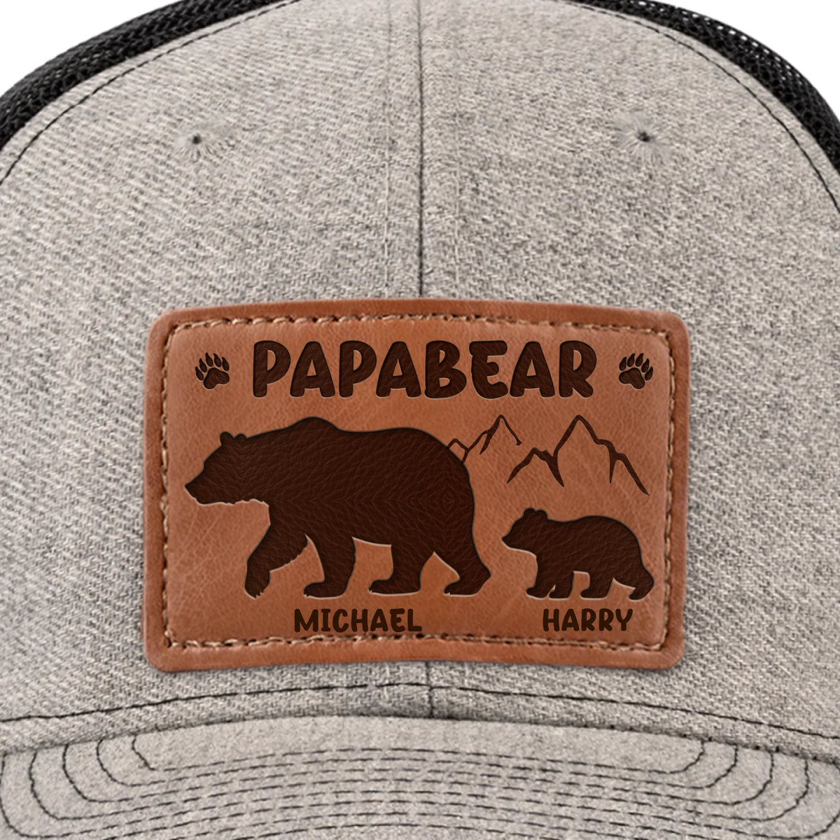 Papa Ours et son Ourson - Chapeau personnalisé en cuir avec patch - Fête des Pères, cadeau pour papa, grand-père
