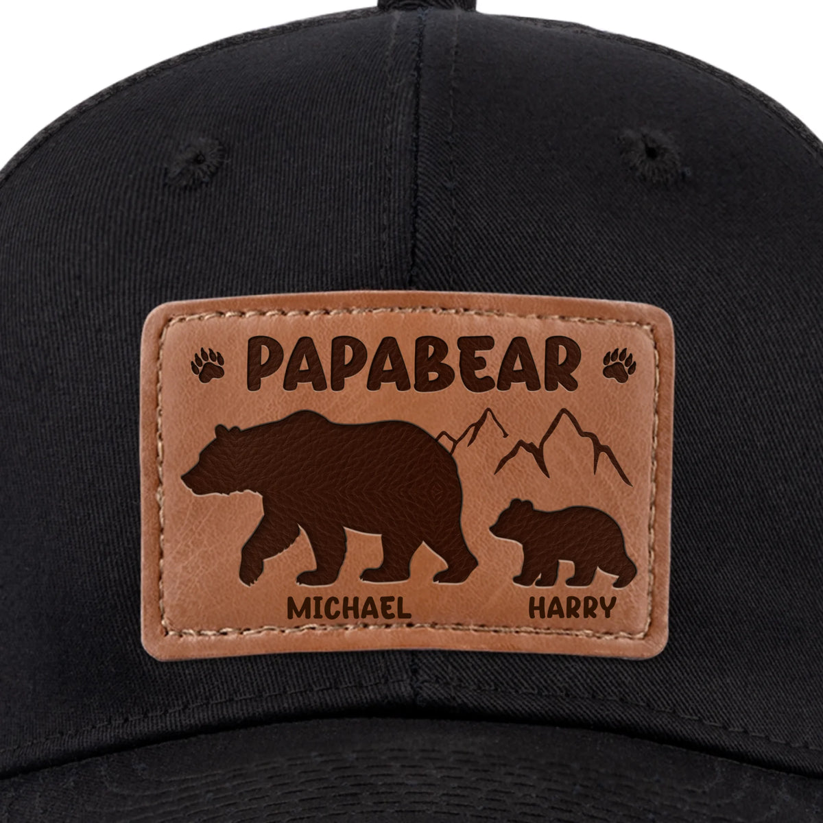 Papa Ours et son Ourson - Chapeau personnalisé en cuir avec patch - Fête des Pères, cadeau pour papa, grand-père
