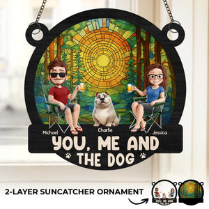Custom Window Hanging Suncatcher Ornament - Personalized Anniversary Wedding Gifts For Husband And Wife, Dog Dad And Mom - You, Me And The Dog