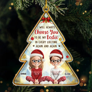 Custom Acrylic Ornament - Personalized Best Friend Christmas Birthday Gifts For Women, Besties, Sisters, BFF - Sharing Laughs Under Christmas Lights
