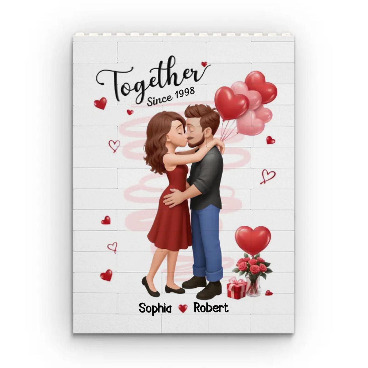 Custom Vertical Rectangle Shaped Building Brick Blocks - Personalized Anniversary Wedding Gifts For Husband And Wife, Him And Her - Together We Build Forever