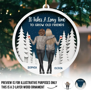 Custom Double Layer Wooden Ornament - Personalized Best Friend Christmas Birthday Gifts For Women, Besties, Sisters, BFF - Friendship Lights My Holiday