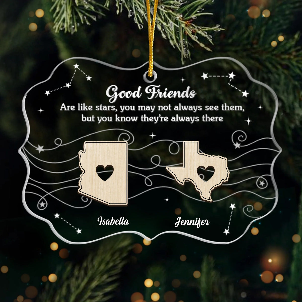 Custom Long Distance Acrylic Ornament - Personalized Best Friend Christmas Birthday Gifts For Women, Besties, Sisters, BFF - Apart By Miles Bound By Love