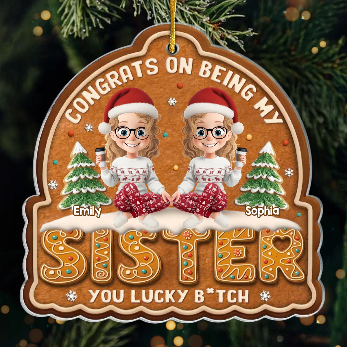 Custom Acrylic Ornament - Personalized Best Friend Christmas Birthday Gifts For Women, Besties, Sisters, BFF - More Than Sisters, We’re Each Other’s Alibi