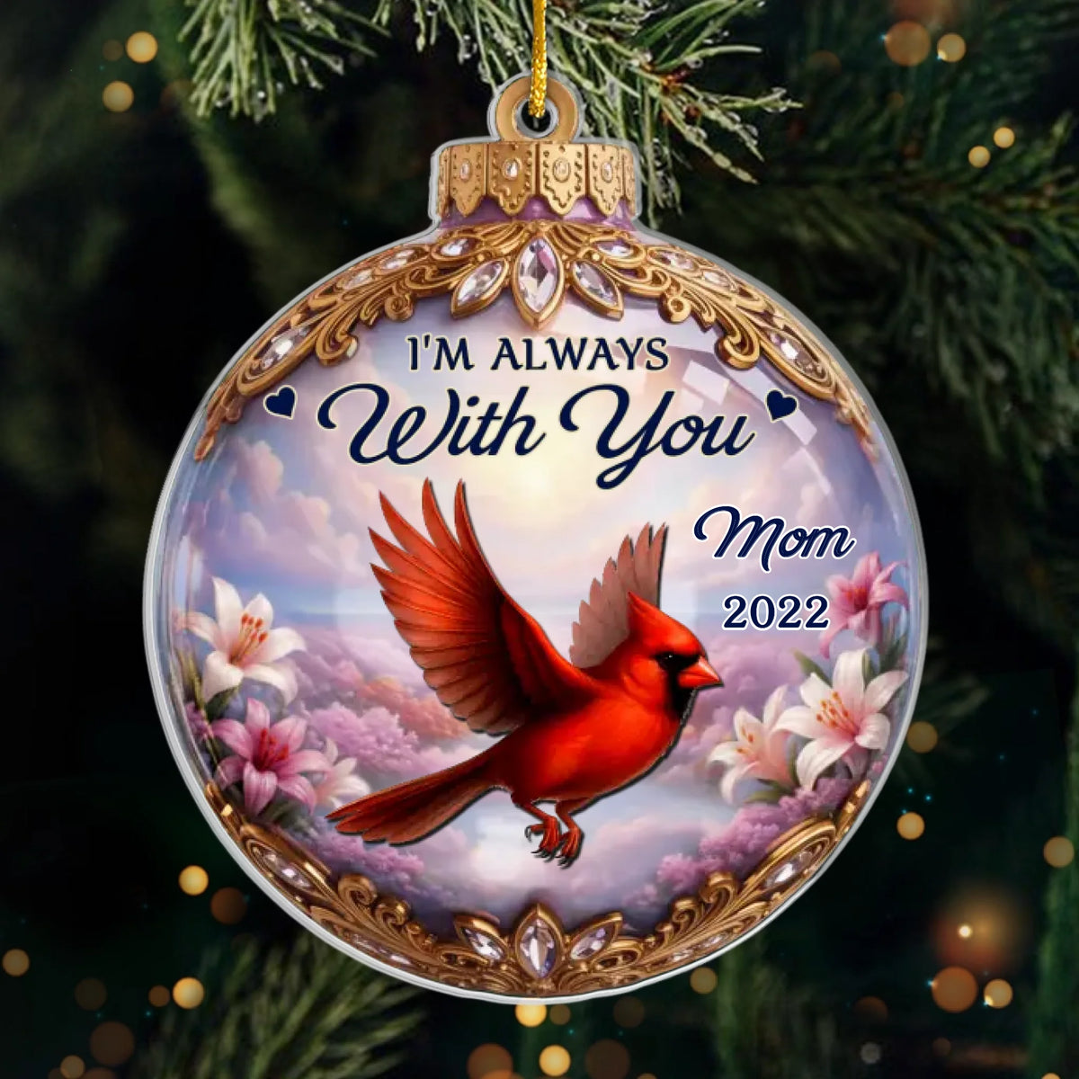Custom Cardinal Acrylic Ornament - Personalized Christmas Memorial Sympathy Gifts For Loss Of Mom, Dad - Love Lives Beyond Goodbye