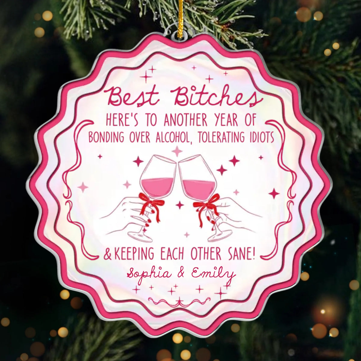 Custom Acrylic Ornament - Personalized Best Friend Christmas Birthday Gifts For Women, Besties, Sisters, BFF - Wrapped In Friendship And Cheer