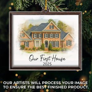 Custom Photo First Christmas In New Home Ceramic Ornament - Personalized Anniversary Christmas Wedding Gifts For Husband And Wife, Him And Her, New Homeowners, Couples, Friends - Forever Starts Here