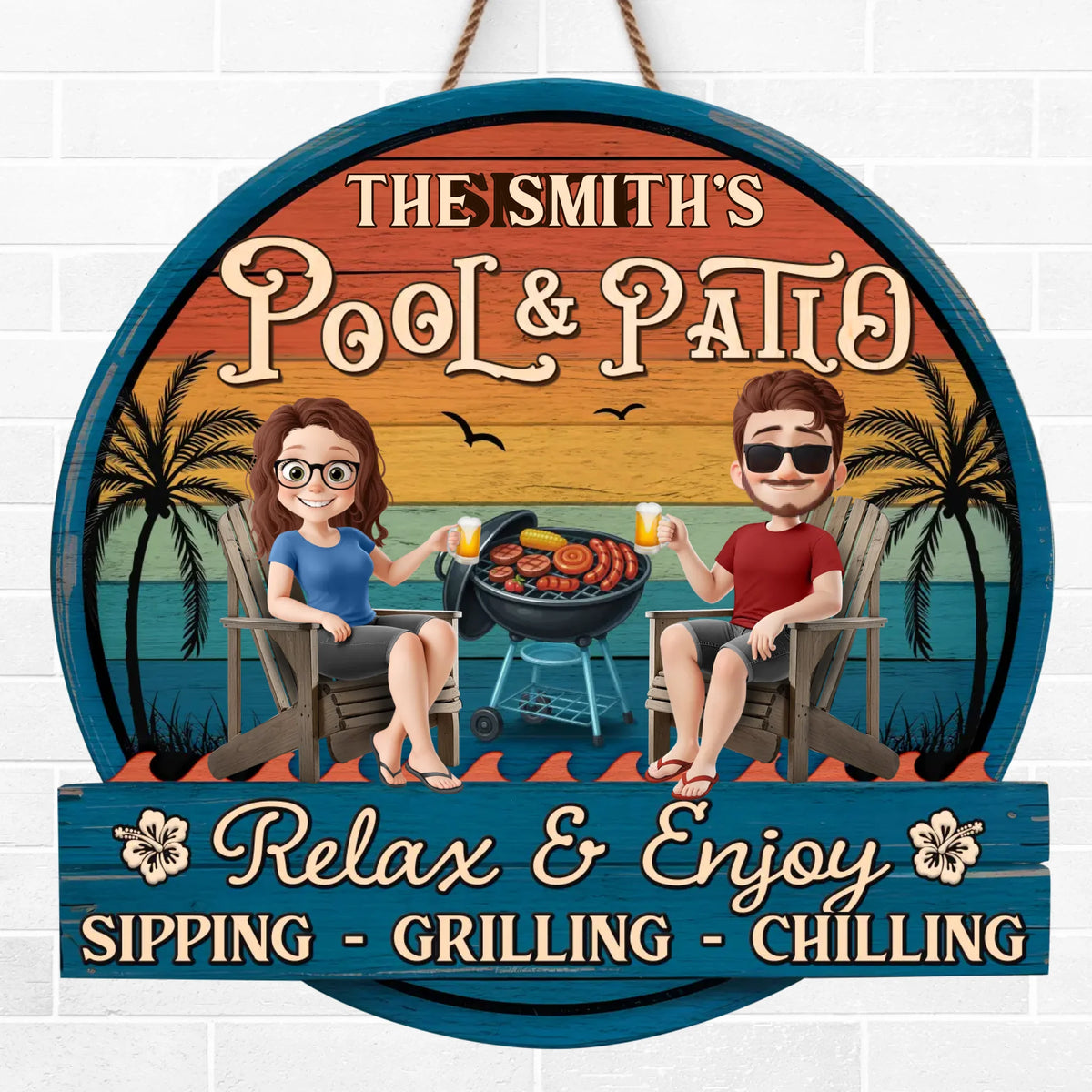 Panneau en bois personnalisé - Cadeaux de vacances et de voyage d'été personnalisés pour mari et femme, lui et elle - Soleil et gorgées