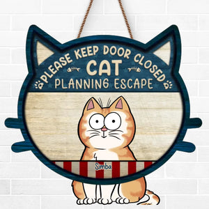 Panneau en bois personnalisé pour décoration d'intérieur - Cadeaux d'anniversaire personnalisés pour les amoureux des chats, maman et papa chats - Veuillez garder la porte fermée