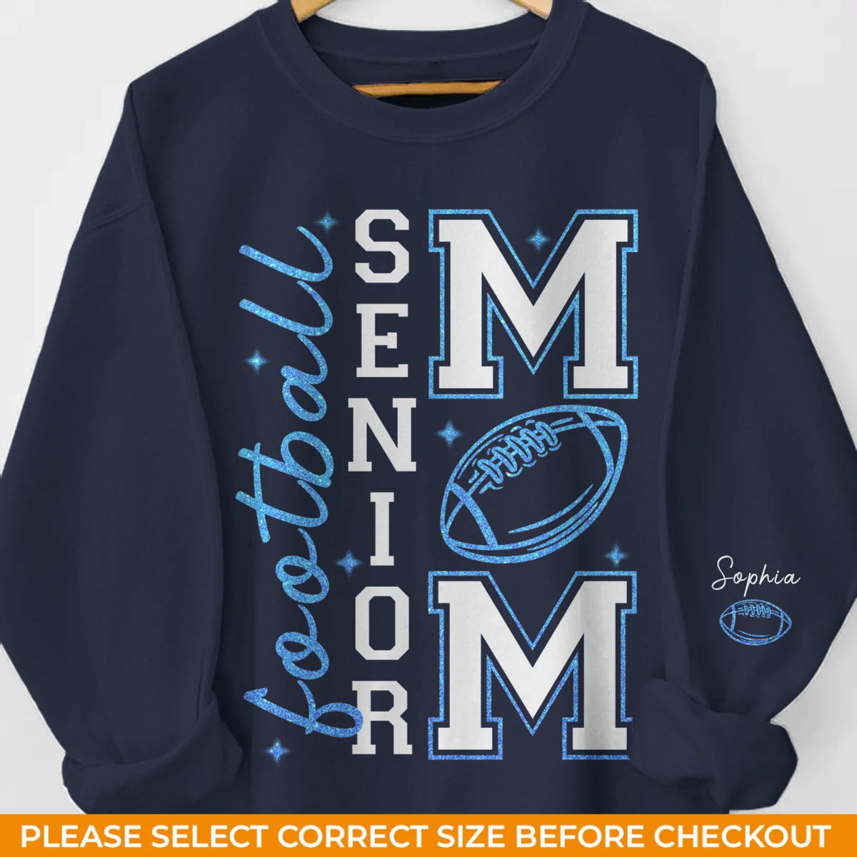 Custom Football Mom Unisex Sweatshirt, Hoodie With Design On Sleeve Personalized Birthday Football Gifts For Mom, Football Lovers, NFL Fans, Sport Lovers - Triumphant Senior Football Mama with Kid Name