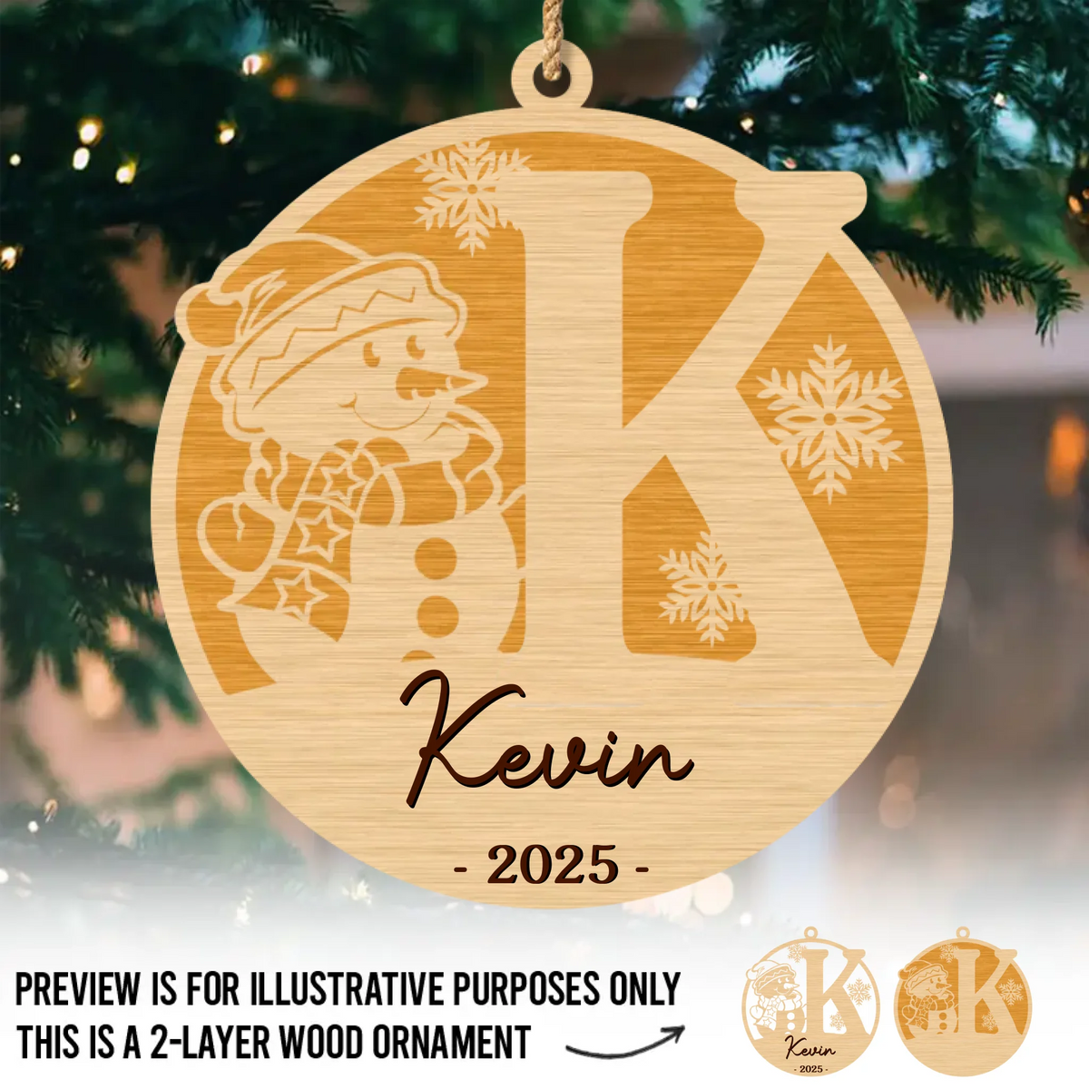 Custom Snowman Double Layer Wooden Ornament - Personalized Christmas Birthday Gifts For Mom, Dad, Brother, Sister, Kids - Family Moments Warm The Heart