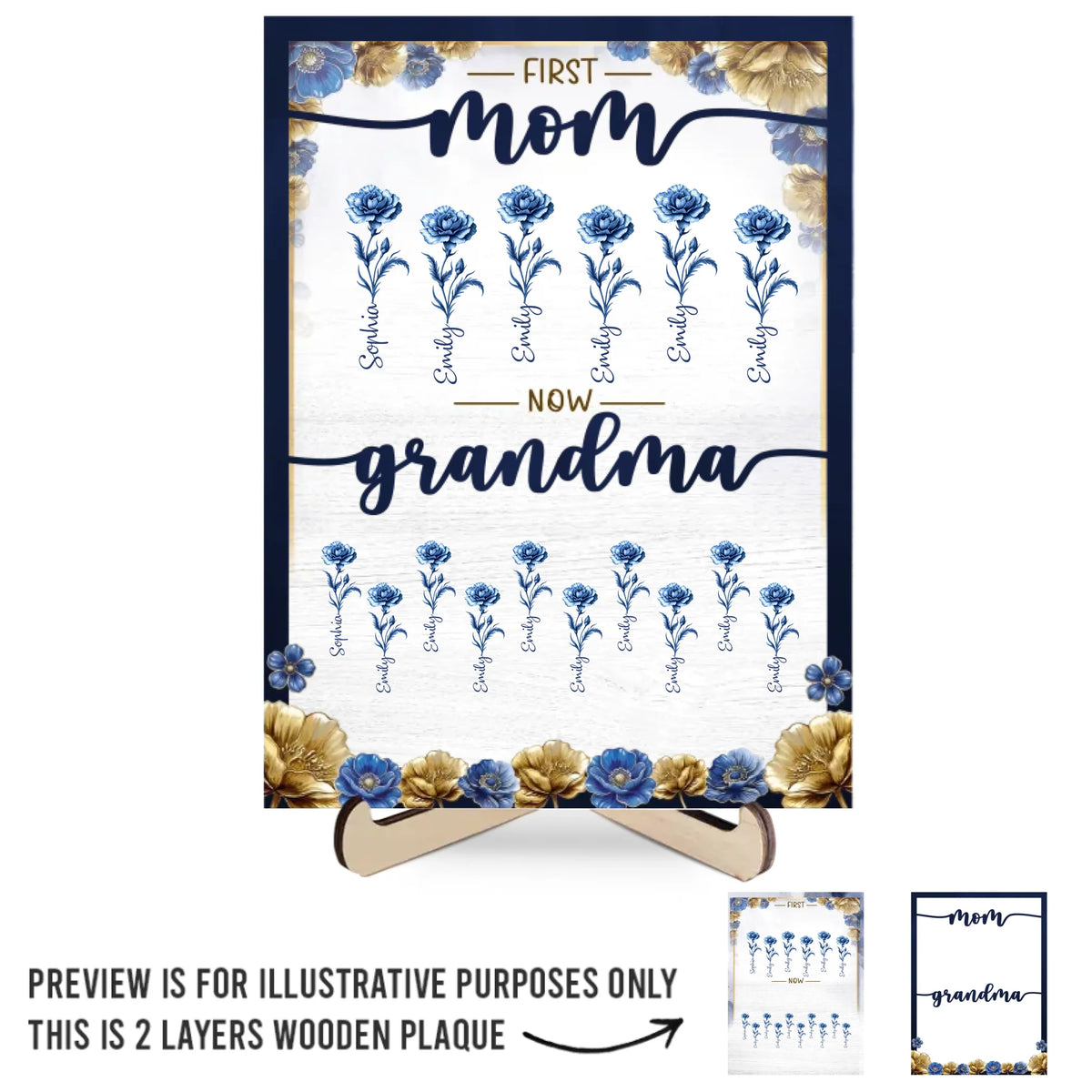 Custom 2-Layered Wooden Plaque - Personalized Mother's Day Gifts For Mom, Grandma - Timeless Love Blooms