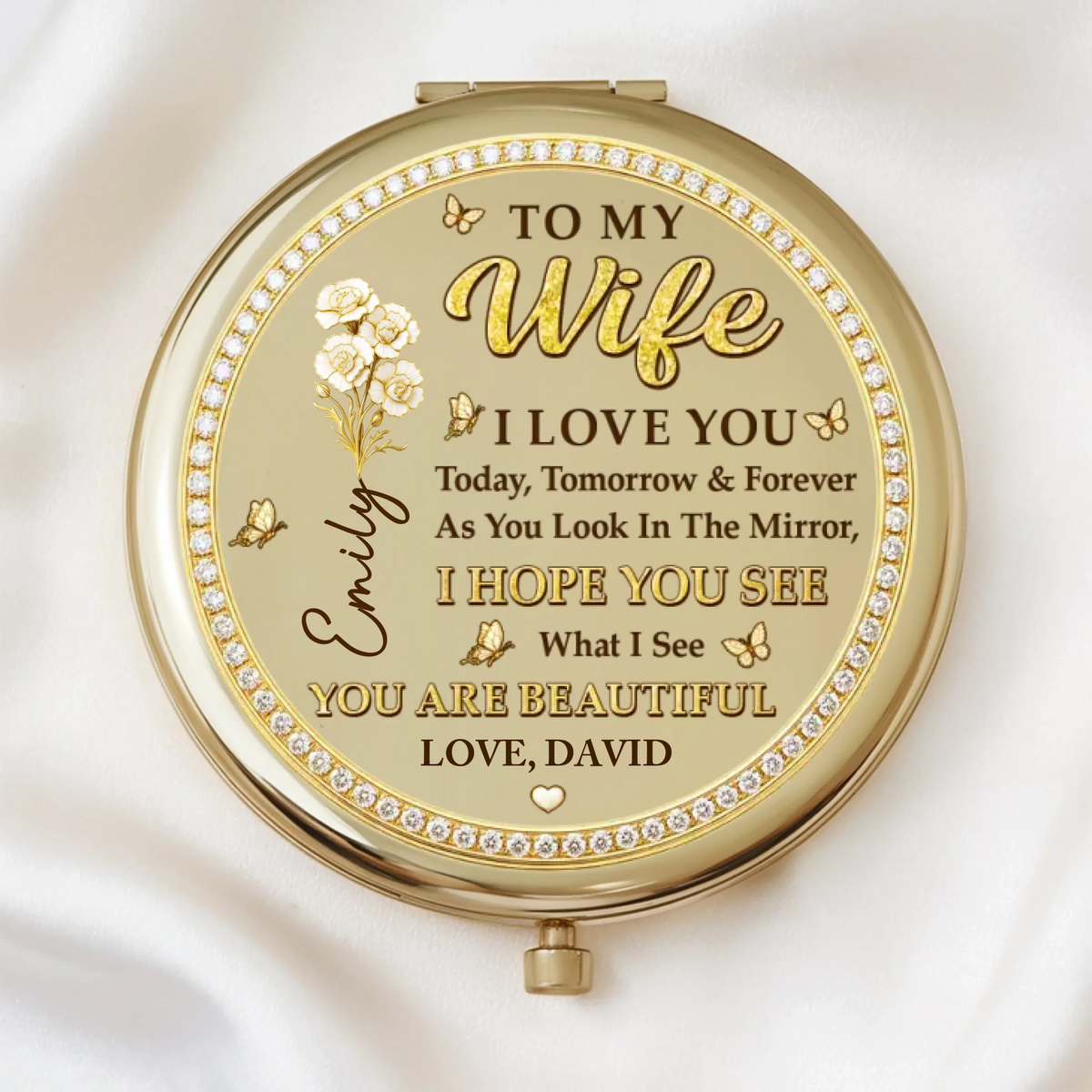 Custom Compact Mirror - Personalized Anniversary Wedding Gifts For Husband And Wife, Him And Her - Chosen With Love