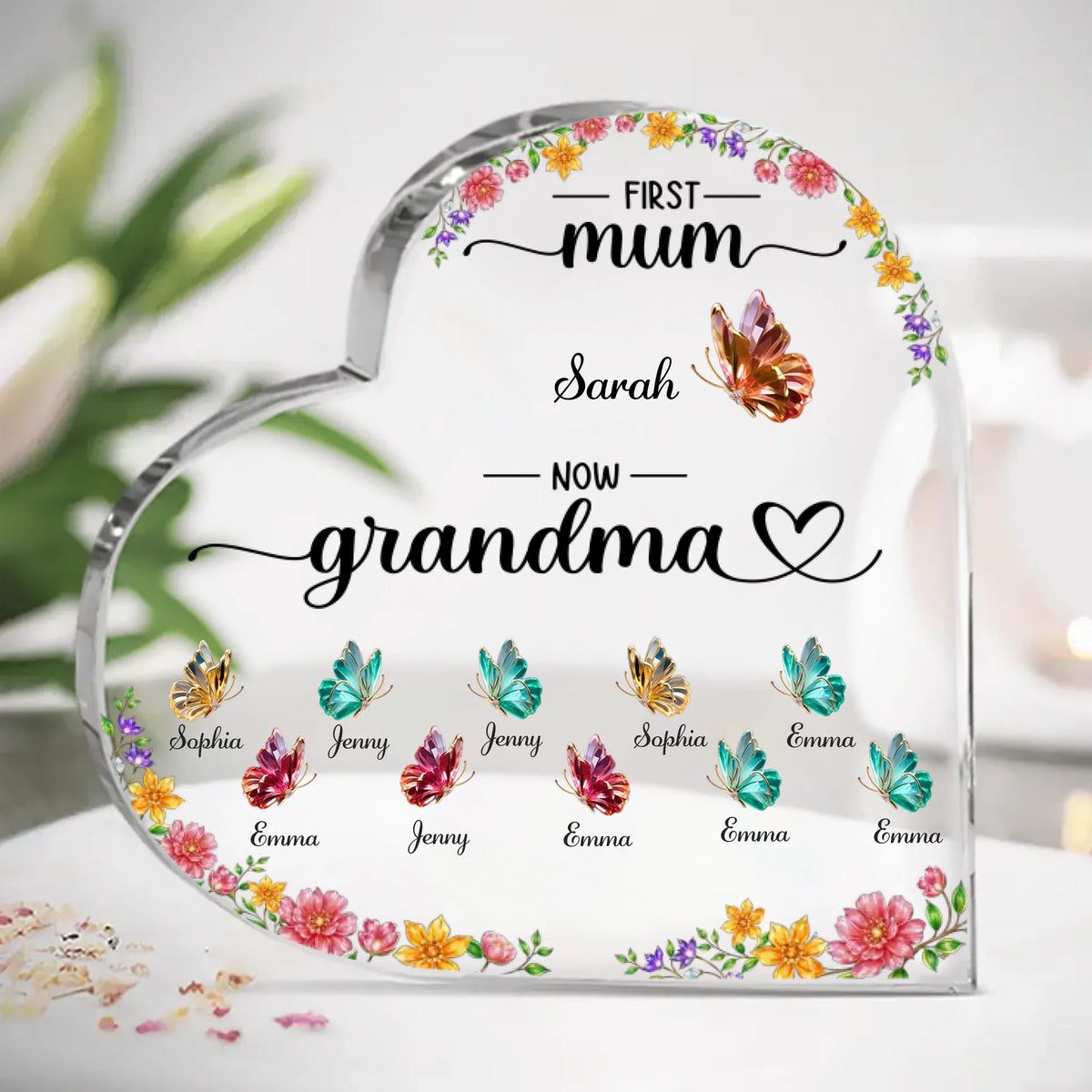 Custom Heart Shaped Acrylic Plaque - Personalized Mother's Day Gifts For Mom, Grandma - Love Grows In Our Family