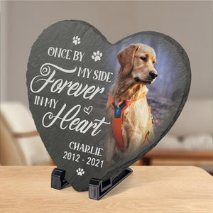 Pierre commémorative personnalisée en forme de cœur avec photo - Cadeaux de condoléances personnalisés pour animaux de compagnie, chiens et chats - Toujours mon ami, maintenant mon ange