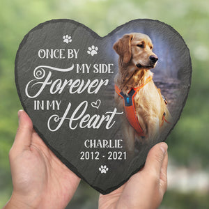 Pierre commémorative personnalisée en forme de cœur avec photo - Cadeaux de condoléances personnalisés pour animaux de compagnie, chiens et chats - Toujours mon ami, maintenant mon ange