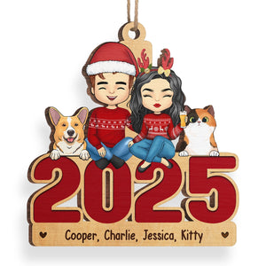 Joyeux anniversaire avec tout notre amour - Décoration personnalisée pour chien et chat - Acrylique, bois, forme unique - Cadeau de Noël pour les propriétaires et les amoureux des animaux