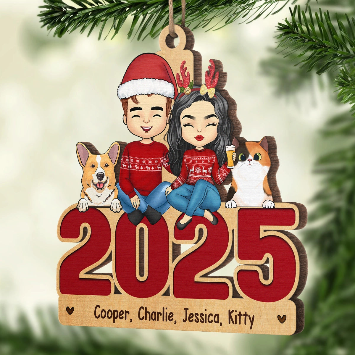Joyeux anniversaire avec tout notre amour - Décoration personnalisée pour chien et chat - Acrylique, bois, forme unique - Cadeau de Noël pour les propriétaires et les amoureux des animaux