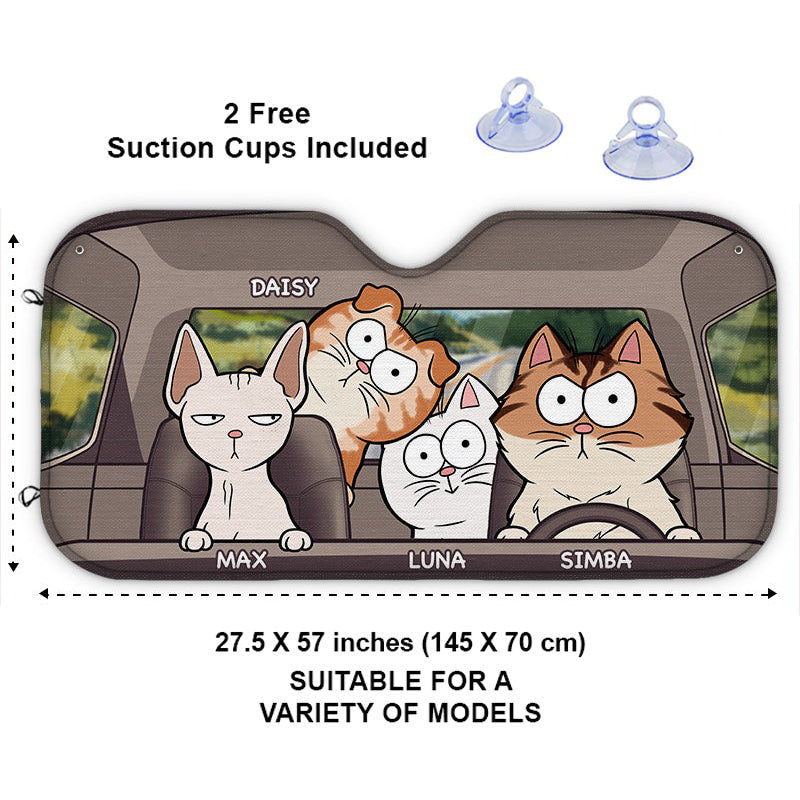 Custom Auto Windshield Sunshade Cover, Car Window Protector - Personalized Birthday Gifts For Dog Cat Lovers, Dog Dad And Mom, Cat Owners  - Cat's Trip