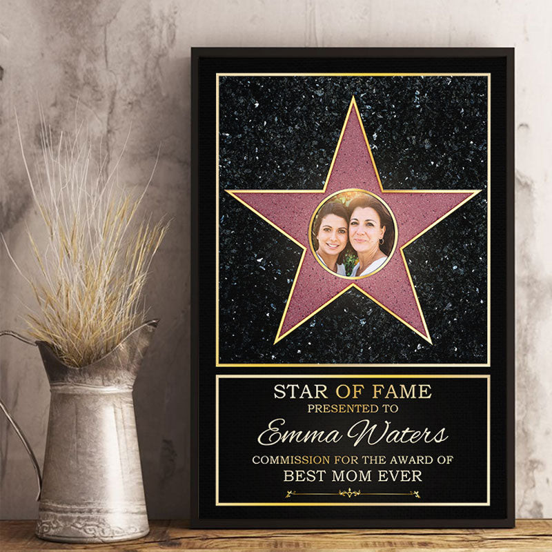 Photo personnalisée Star of Fame, Meilleure maman de l'année - Affiche verticale personnalisée pour la famille - Cadeau de fête des mères, d'anniversaire pour maman