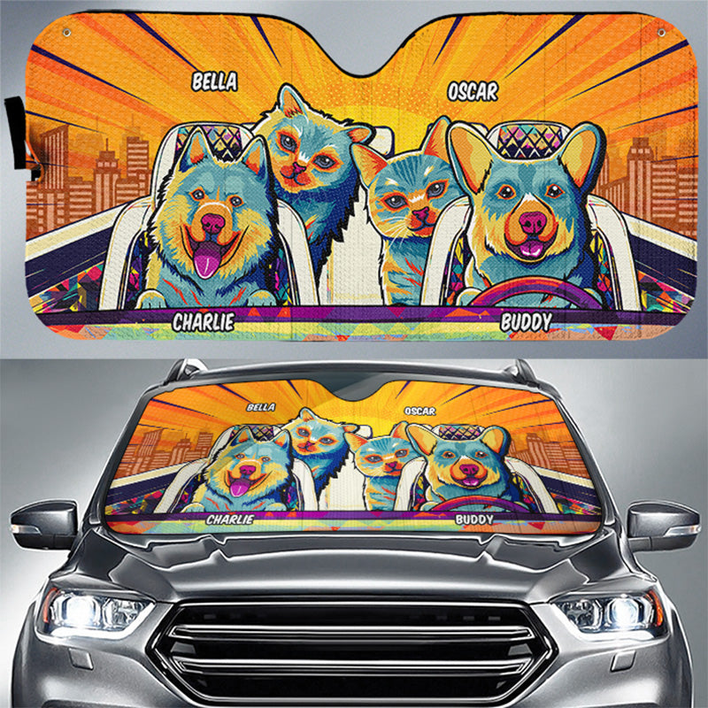 Let's Go Outside - Dog & Cat Personalized Custom Auto Windshield Sunshade, Car Window Protector - Gift For Pet Owners, Pet Lovers