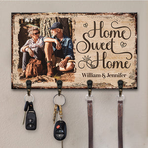 Porte-clés rectangulaire personnalisé avec photo « Home Sweet Home » - Décoration d'intérieur personnalisée pour la famille - Cadeau de pendaison de crémaillère pour les membres de la famille